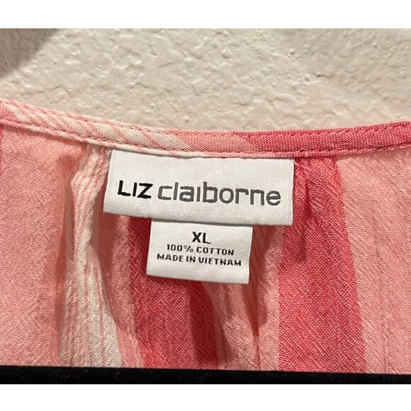 LIZ CLAIBORNE Striped Sleeveless Button Down Knot Front Blouse - Picture 2 of 3